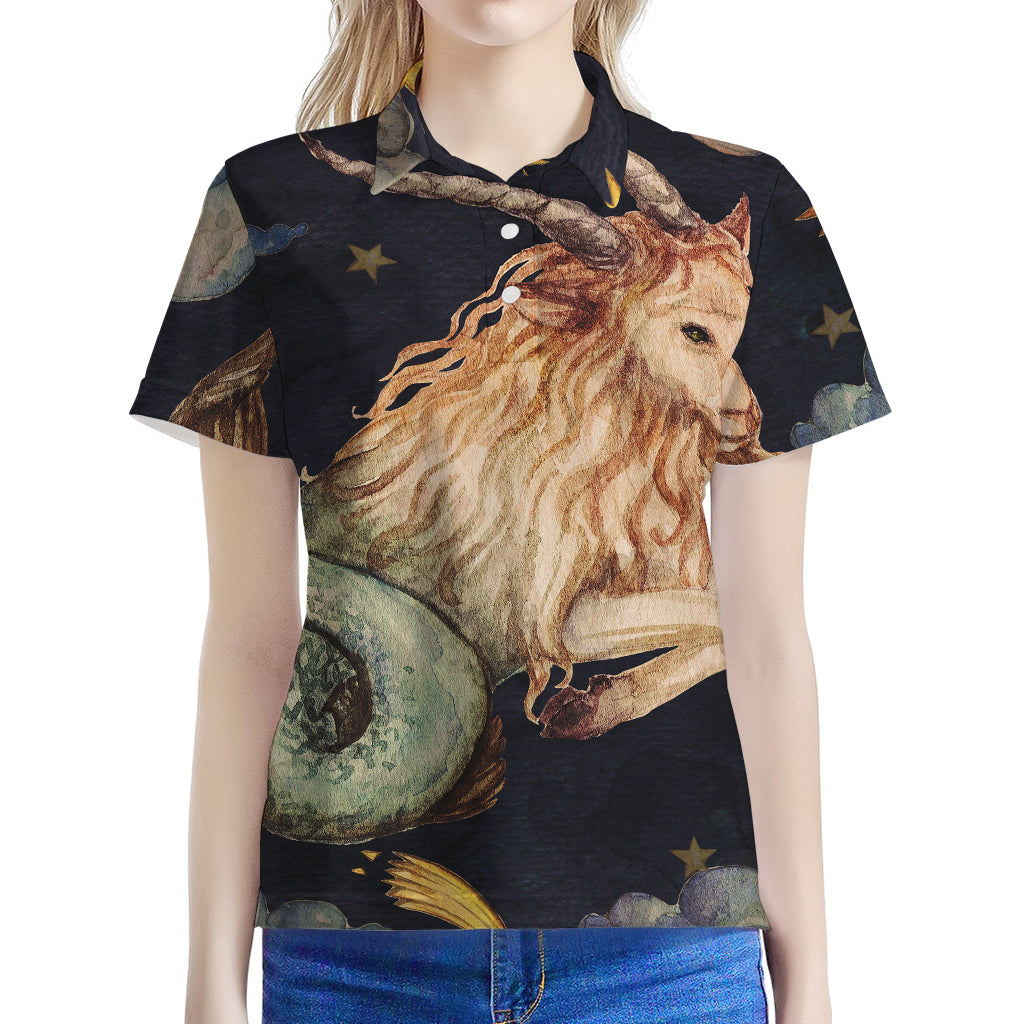 Watercolor Capricorn Zodiac Sign Print Women's Polo Shirt