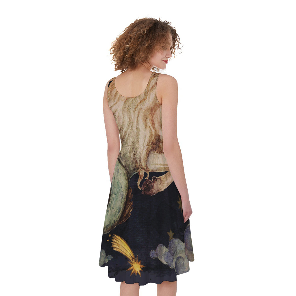 Watercolor Capricorn Zodiac Sign Print Women's Sleeveless Dress