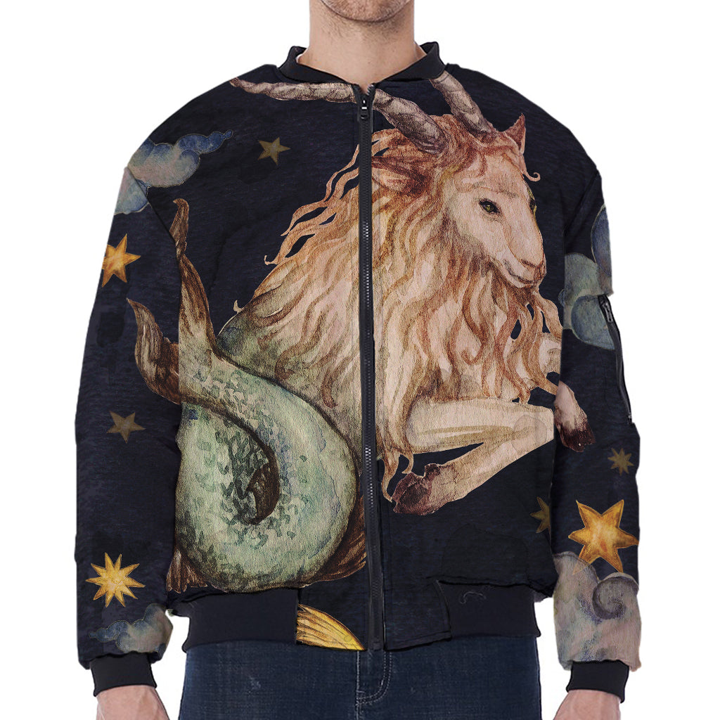 Watercolor Capricorn Zodiac Sign Print Zip Sleeve Bomber Jacket