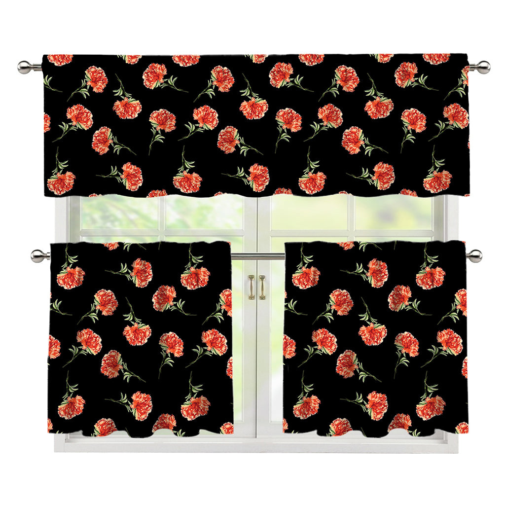 Watercolor Carnation Pattern Print 3 Piece Kitchen Curtains