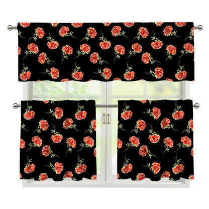 Watercolor Carnation Pattern Print 3 Piece Kitchen Curtains