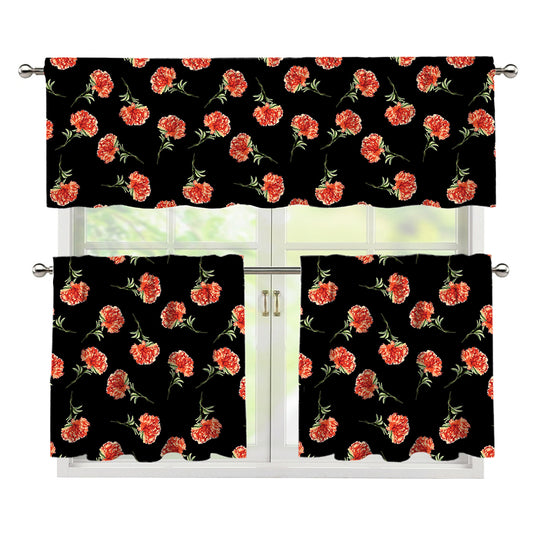 Watercolor Carnation Pattern Print 3 Piece Kitchen Curtains