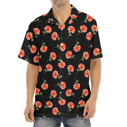 Watercolor Carnation Pattern Print Aloha Shirt