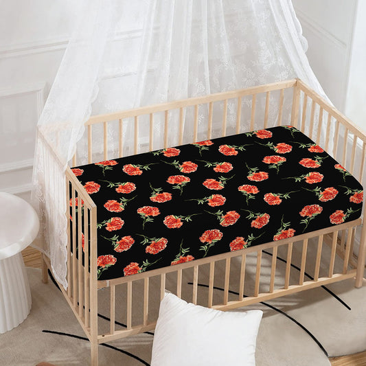 Watercolor Carnation Pattern Print Baby Crib Sheet