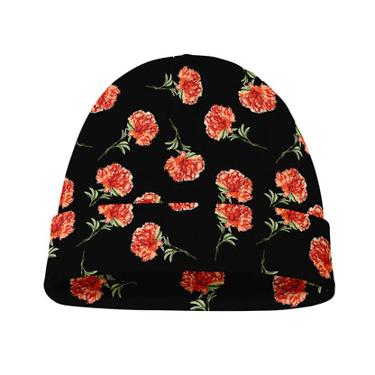 Watercolor Carnation Pattern Print Beanie