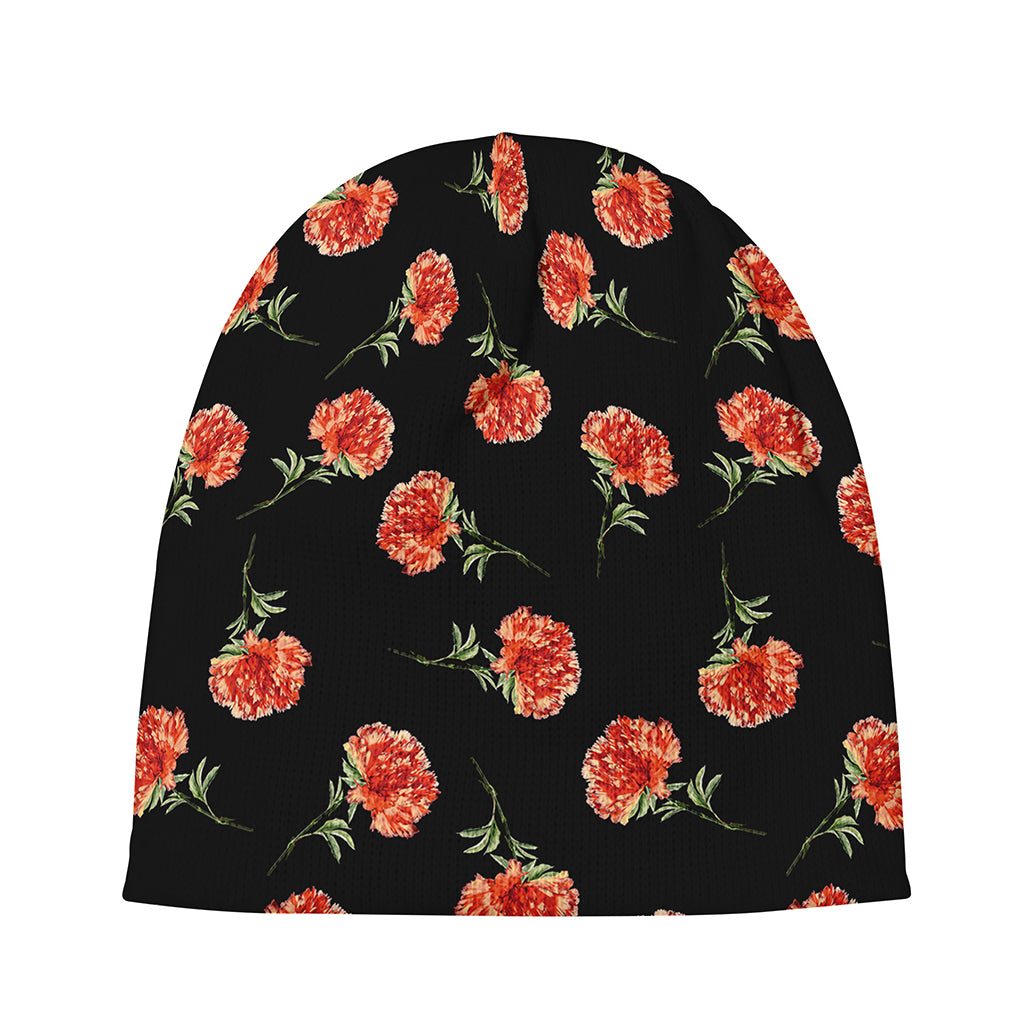 Watercolor Carnation Pattern Print Beanie