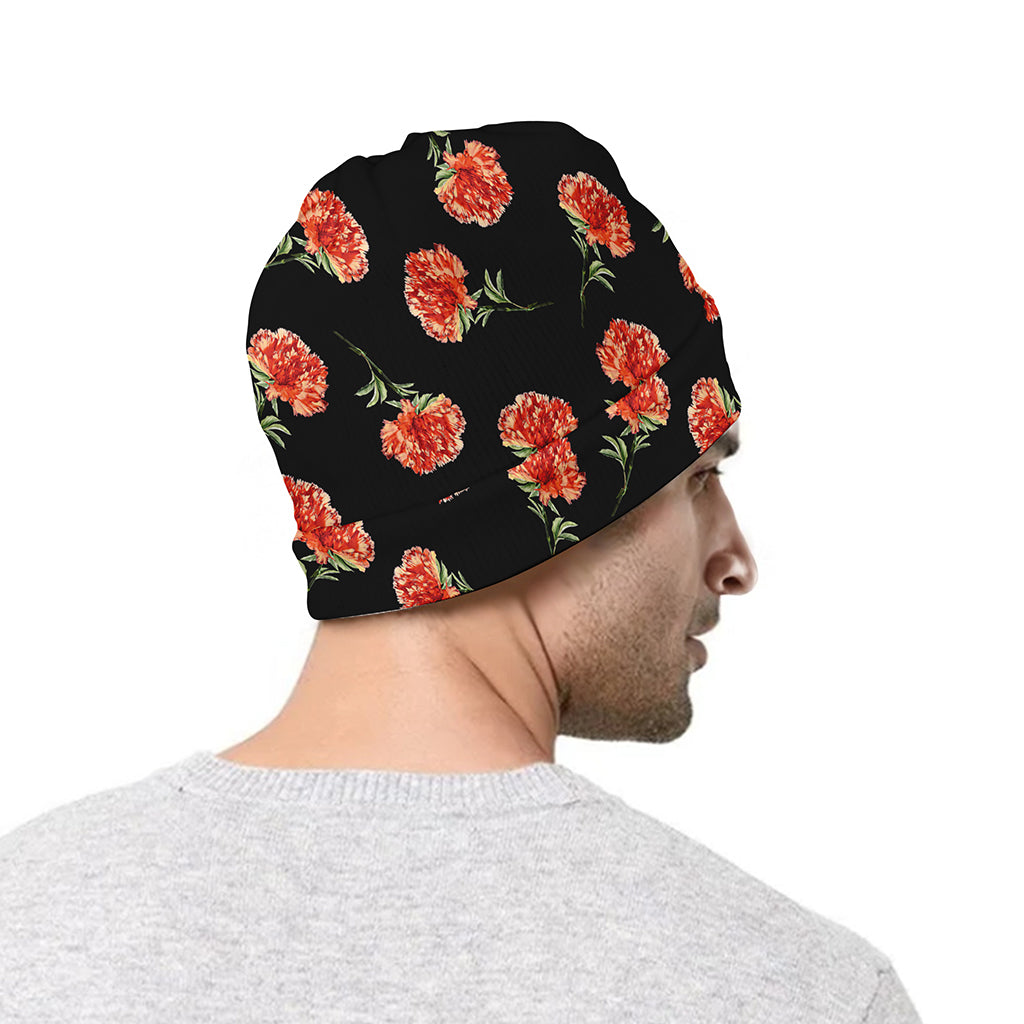 Watercolor Carnation Pattern Print Beanie
