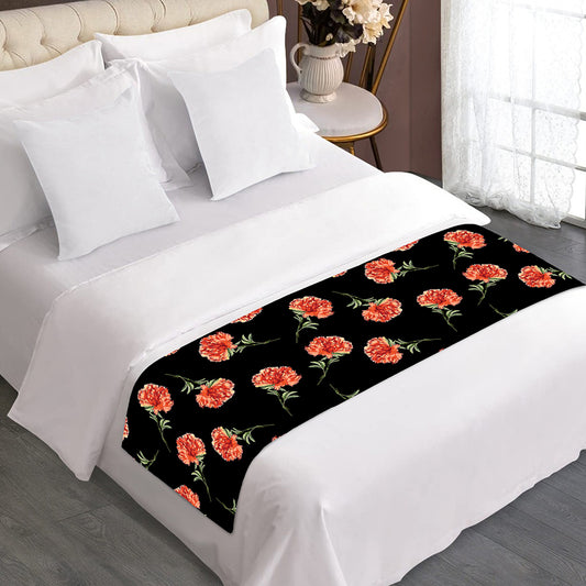 Watercolor Carnation Pattern Print Bed Runner