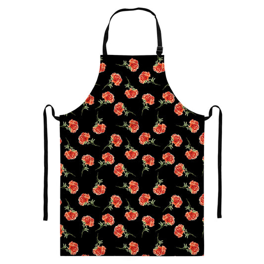 Watercolor Carnation Pattern Print Bib Apron With Pocket