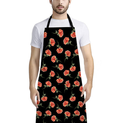 Watercolor Carnation Pattern Print Bib Apron With Pocket