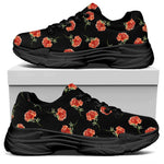 Watercolor Carnation Pattern Print Black Chunky Shoes