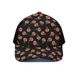 Watercolor Carnation Pattern Print Black Mesh Trucker Cap