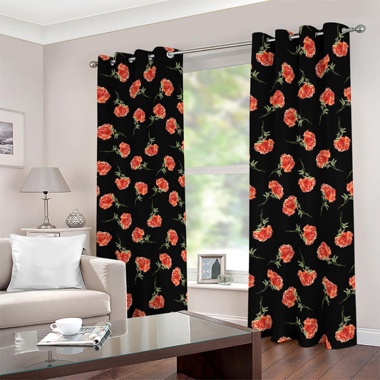 Watercolor Carnation Pattern Print Blackout Grommet Curtains