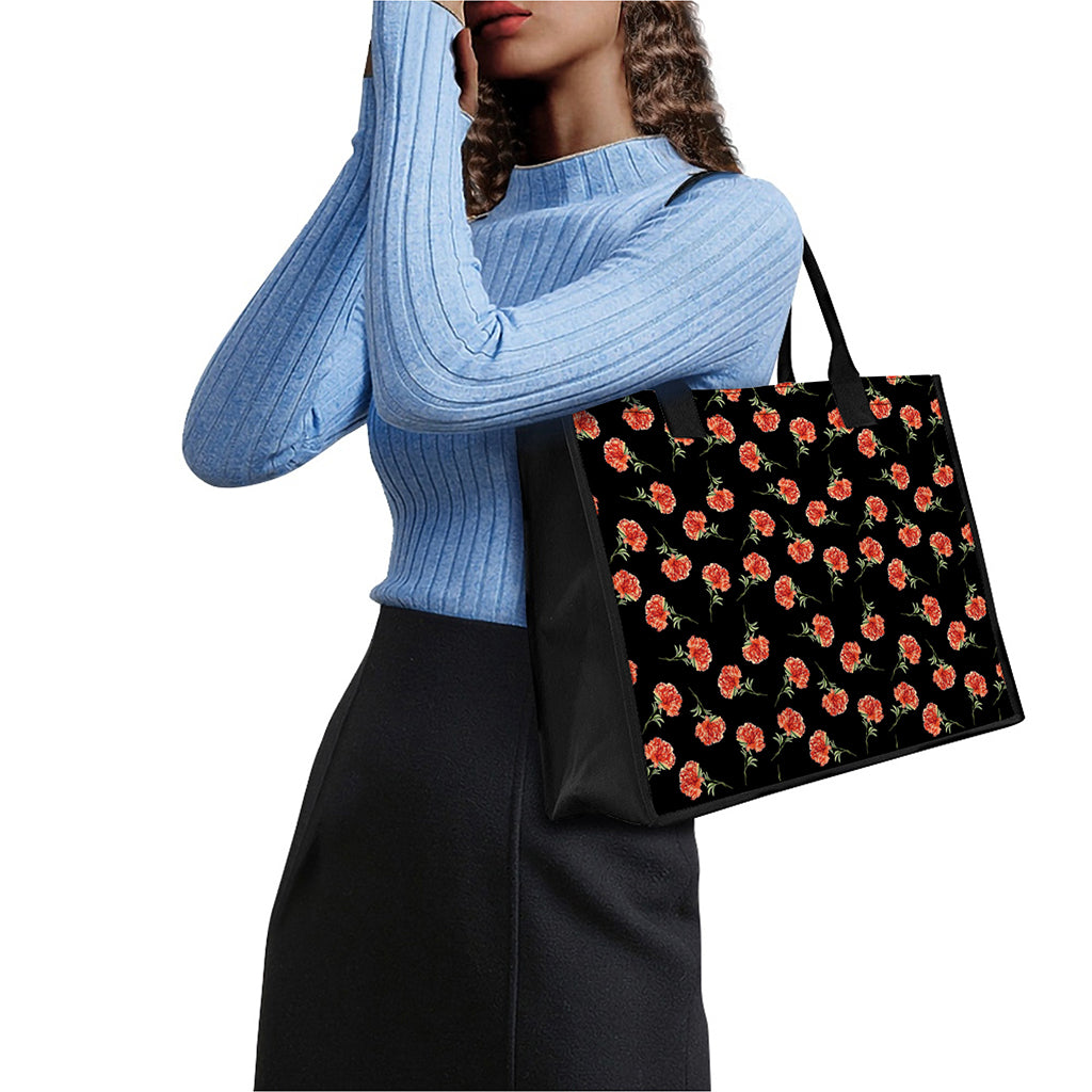 Watercolor Carnation Pattern Print Canvas Tote Bag
