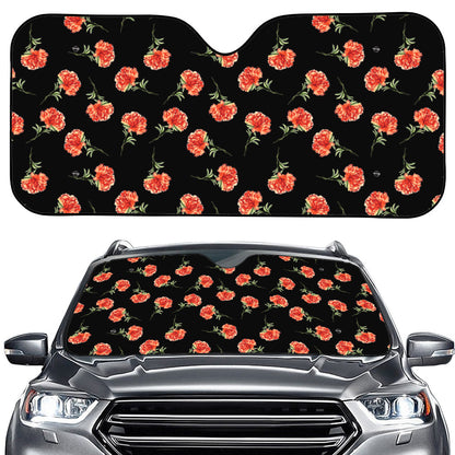 Watercolor Carnation Pattern Print Car Windshield Sun Shade