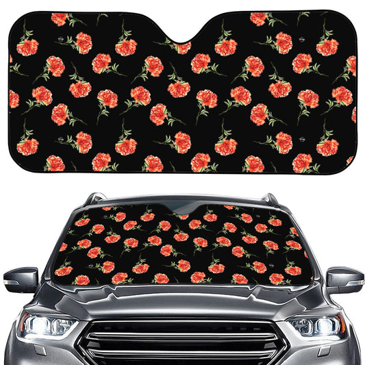 Watercolor Carnation Pattern Print Car Windshield Sun Shade