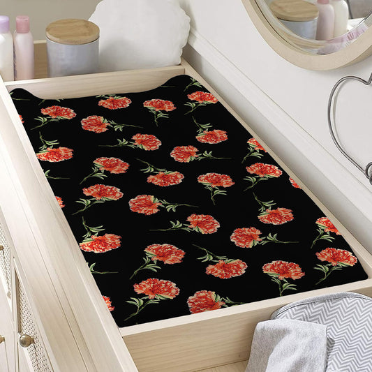 Watercolor Carnation Pattern Print Changing Pad Cover