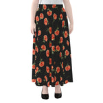 Watercolor Carnation Pattern Print Chiffon Maxi Skirt