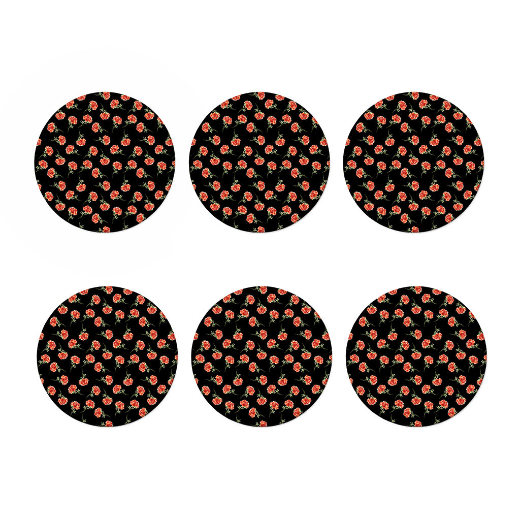 Watercolor Carnation Pattern Print Coaster Set