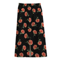 Watercolor Carnation Pattern Print Cotton Front Slit Maxi Skirt