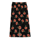 Watercolor Carnation Pattern Print Cotton Front Slit Maxi Skirt