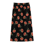 Watercolor Carnation Pattern Print Cotton Front Slit Maxi Skirt
