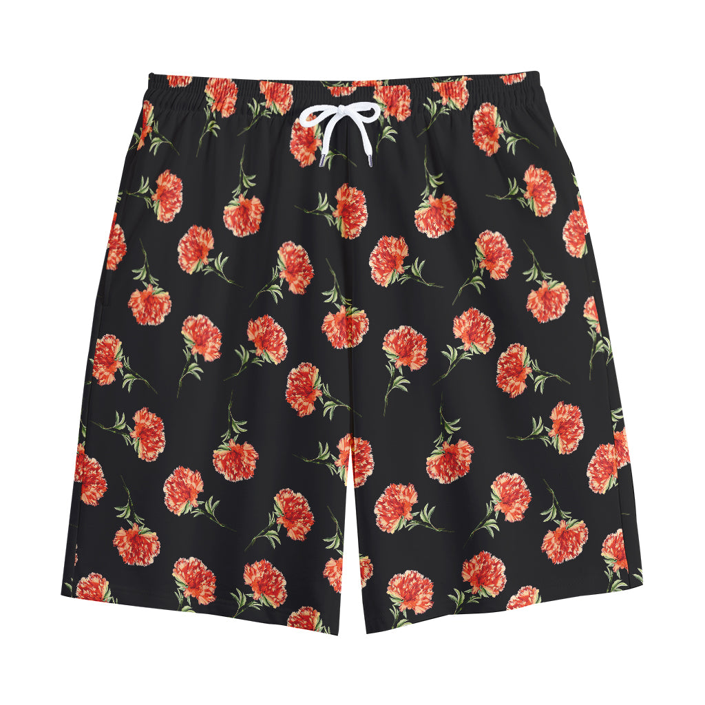 Watercolor Carnation Pattern Print Cotton Shorts