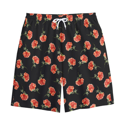 Watercolor Carnation Pattern Print Cotton Shorts