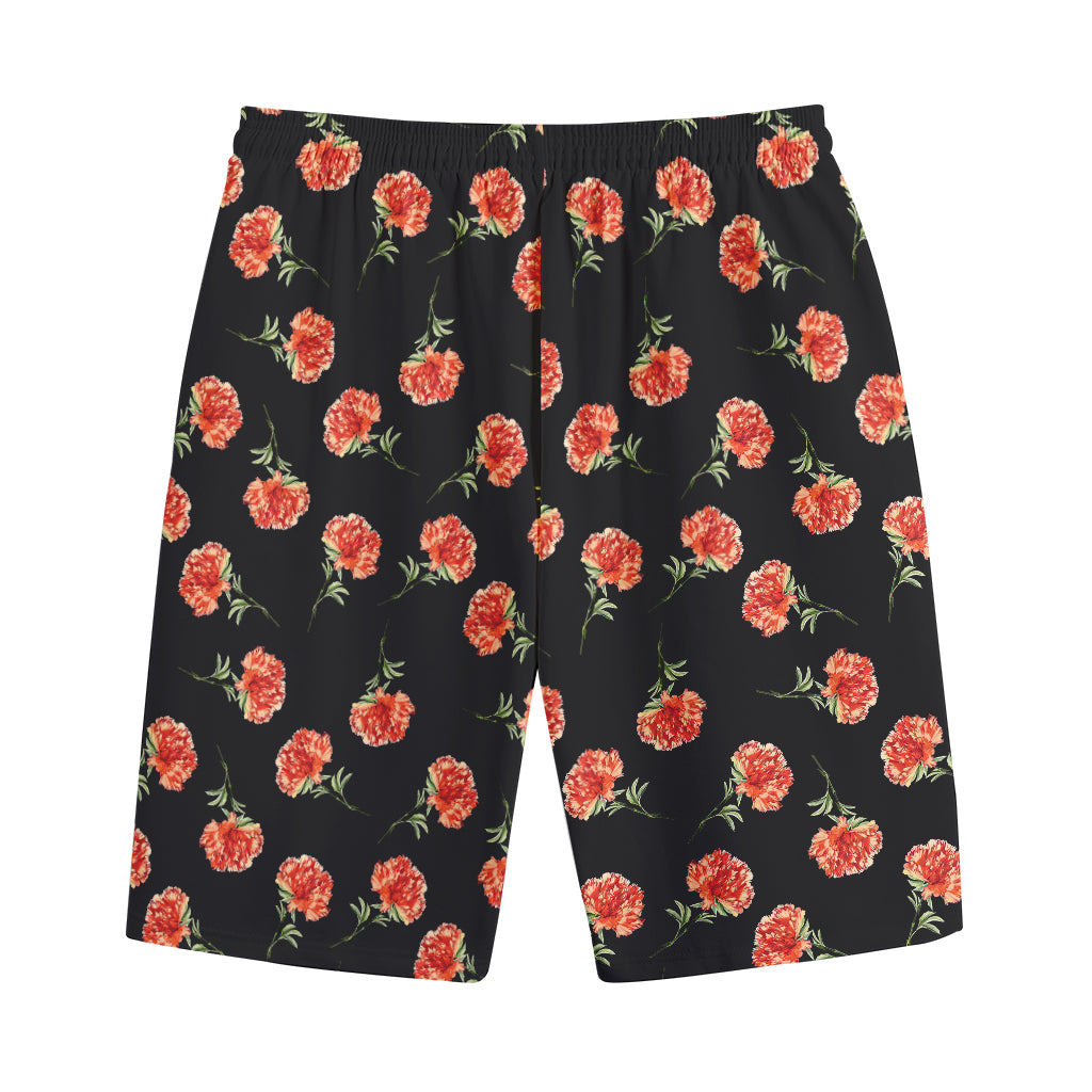 Watercolor Carnation Pattern Print Cotton Shorts