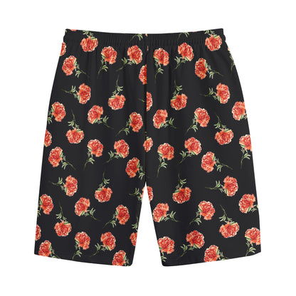 Watercolor Carnation Pattern Print Cotton Shorts