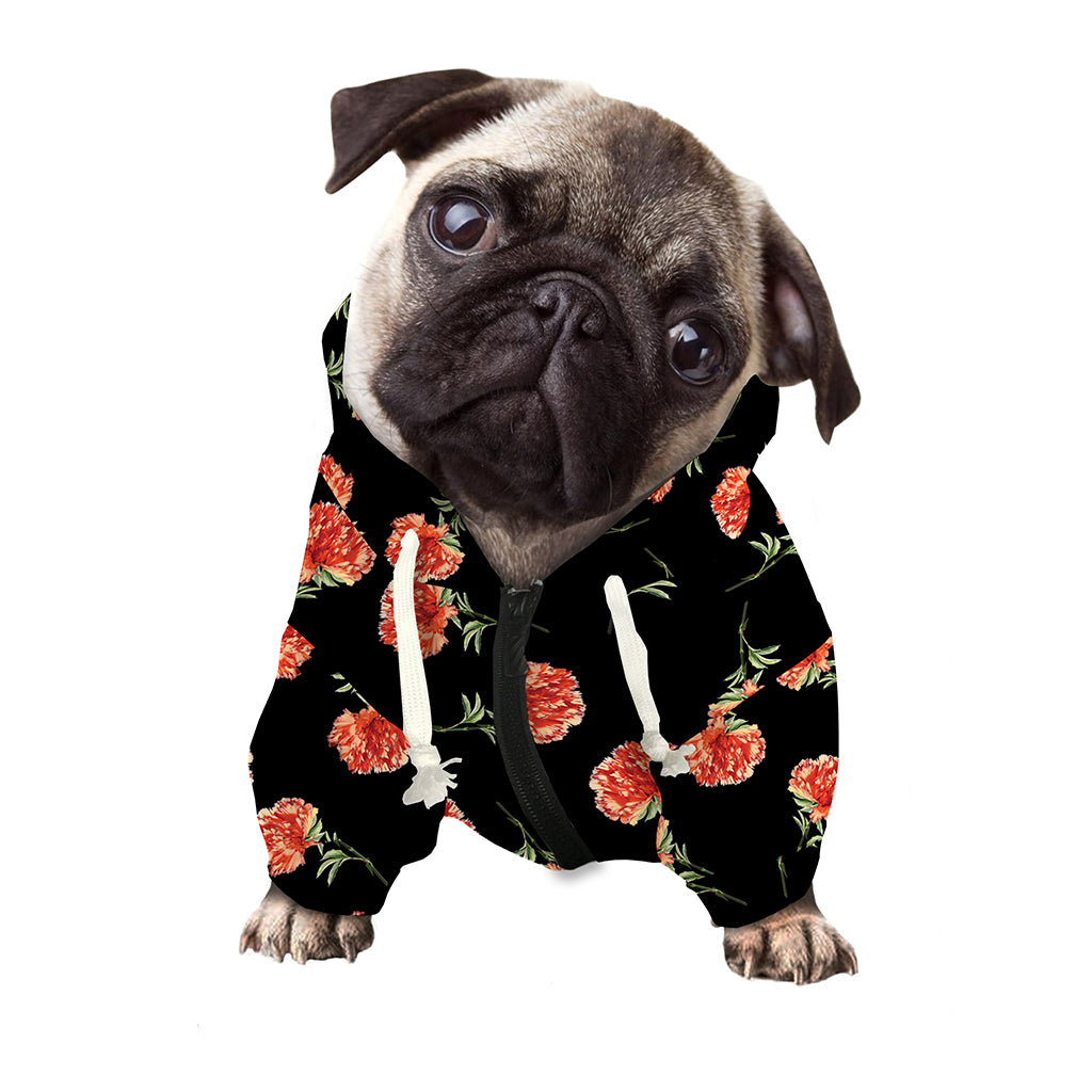 Watercolor Carnation Pattern Print Dog Zip Up Hoodie