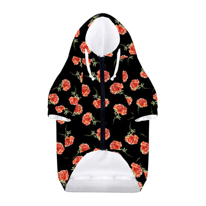 Watercolor Carnation Pattern Print Dog Zip Up Hoodie