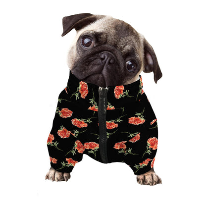 Watercolor Carnation Pattern Print Dog Zip Up Jacket