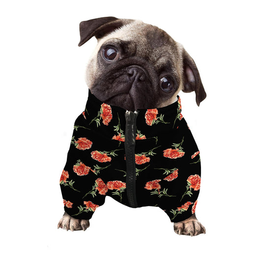 Watercolor Carnation Pattern Print Dog Zip Up Jacket