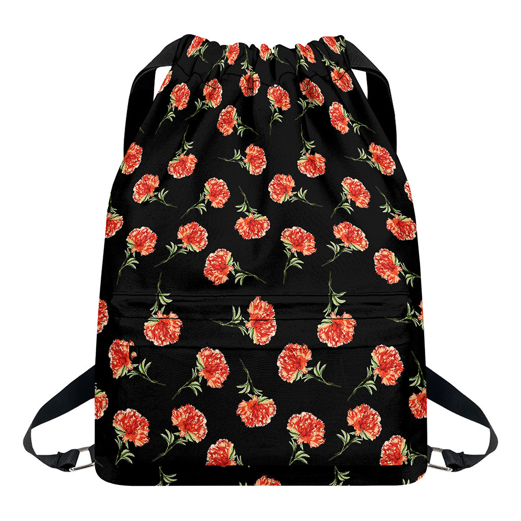 Watercolor Carnation Pattern Print Drawstring Backpack