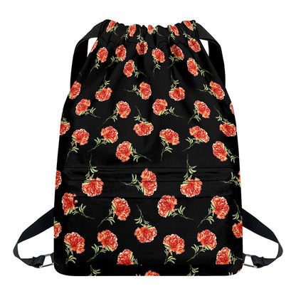 Watercolor Carnation Pattern Print Drawstring Backpack