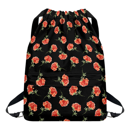 Watercolor Carnation Pattern Print Drawstring Backpack