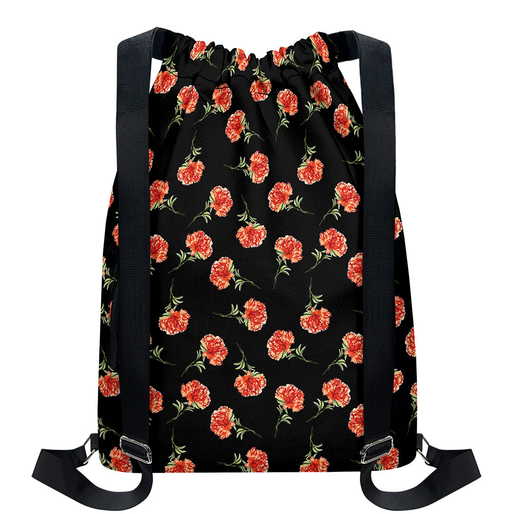 Watercolor Carnation Pattern Print Drawstring Backpack