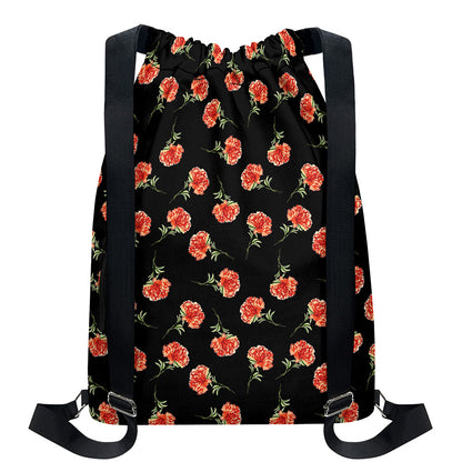 Watercolor Carnation Pattern Print Drawstring Backpack