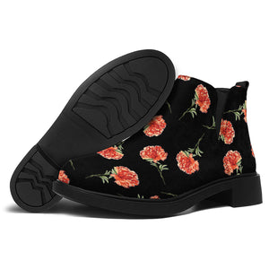 Watercolor Carnation Pattern Print Flat Ankle Boots