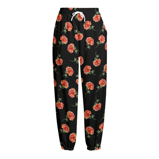 Watercolor Carnation Pattern Print Fleece Lined Knit Pants