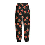 Watercolor Carnation Pattern Print Fleece Lined Knit Pants