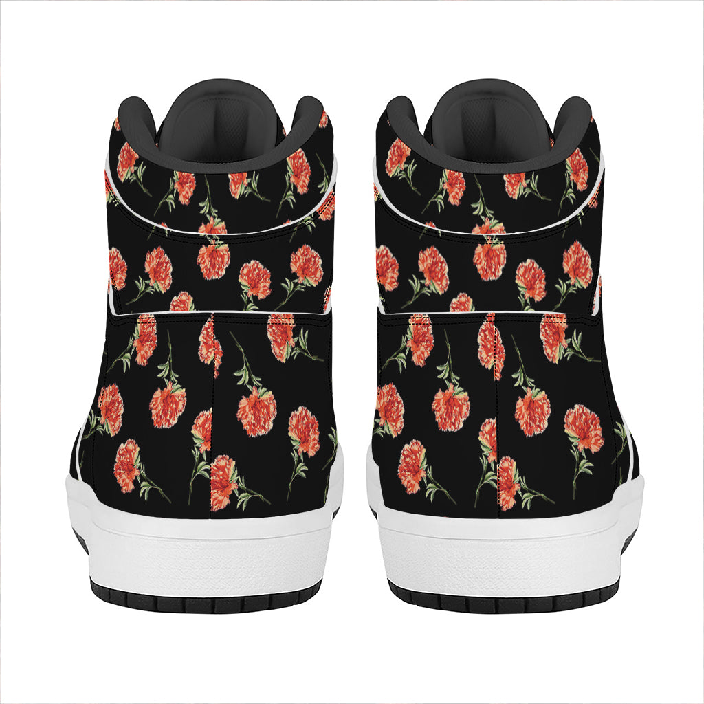 Watercolor Carnation Pattern Print High Top Leather Sneakers