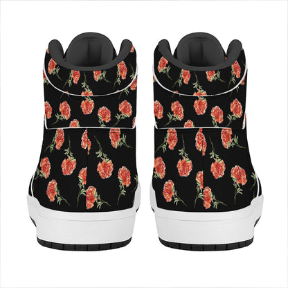 Watercolor Carnation Pattern Print High Top Leather Sneakers