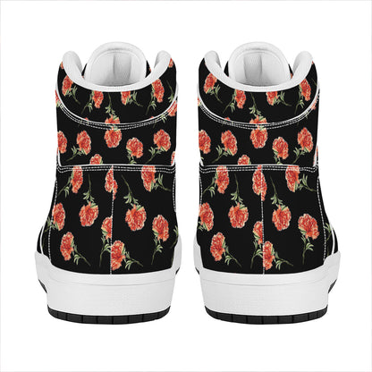 Watercolor Carnation Pattern Print High Top Leather Sneakers
