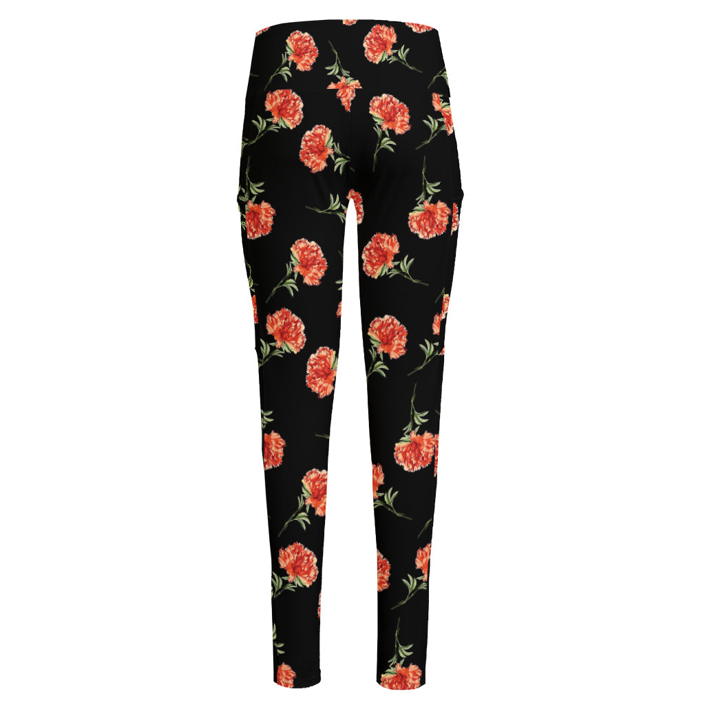 Watercolor Carnation Pattern Print High-Waisted Pocket Leggings
