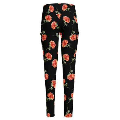 Watercolor Carnation Pattern Print High-Waisted Pocket Leggings