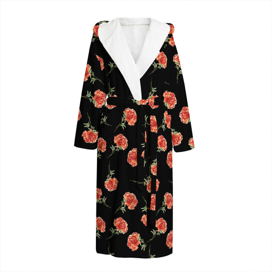 Watercolor Carnation Pattern Print Hooded Bathrobe