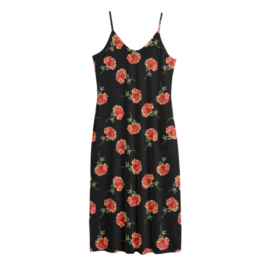 Watercolor Carnation Pattern Print Jersey Midi Cami Dress