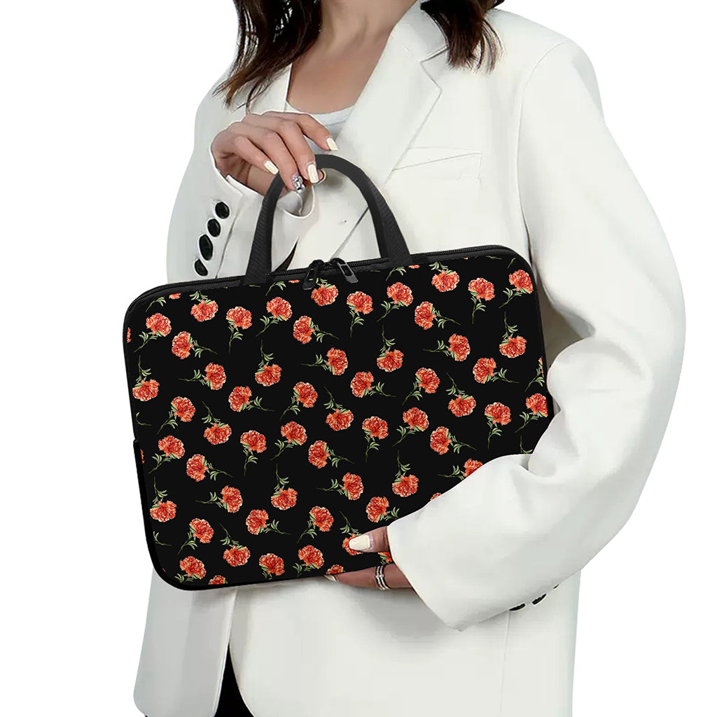 Watercolor Carnation Pattern Print Laptop Sleeve With Handle